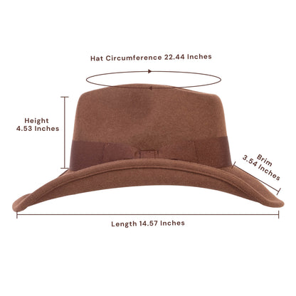 Chestnut brown wool felt cowboy hat with stitched crown, view 3