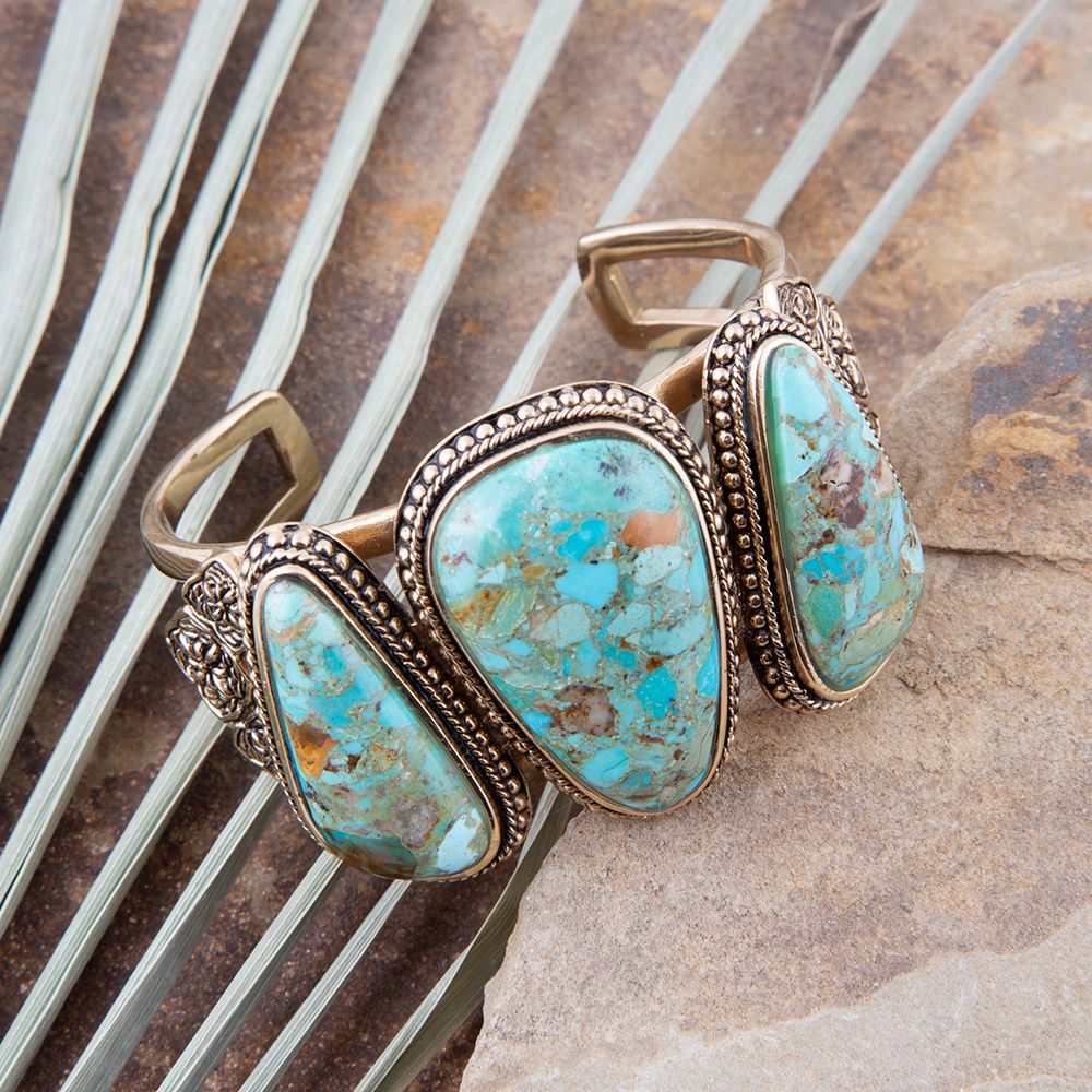 The Trio Turquoise Golden Cuff, view 2
