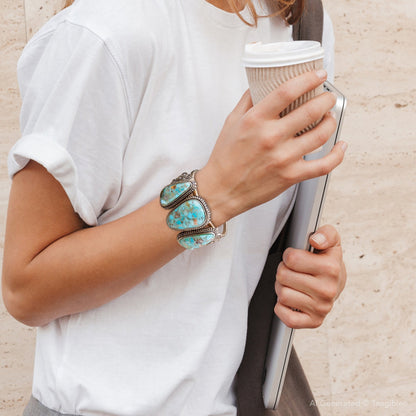 The Trio Turquoise Golden Cuff, view 4