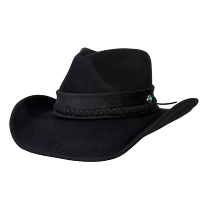 Black wool felt cowboy hat with braided band and turquoise stud