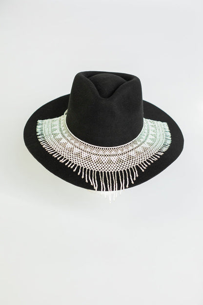 White cascading glass bead hat necklace, view 3